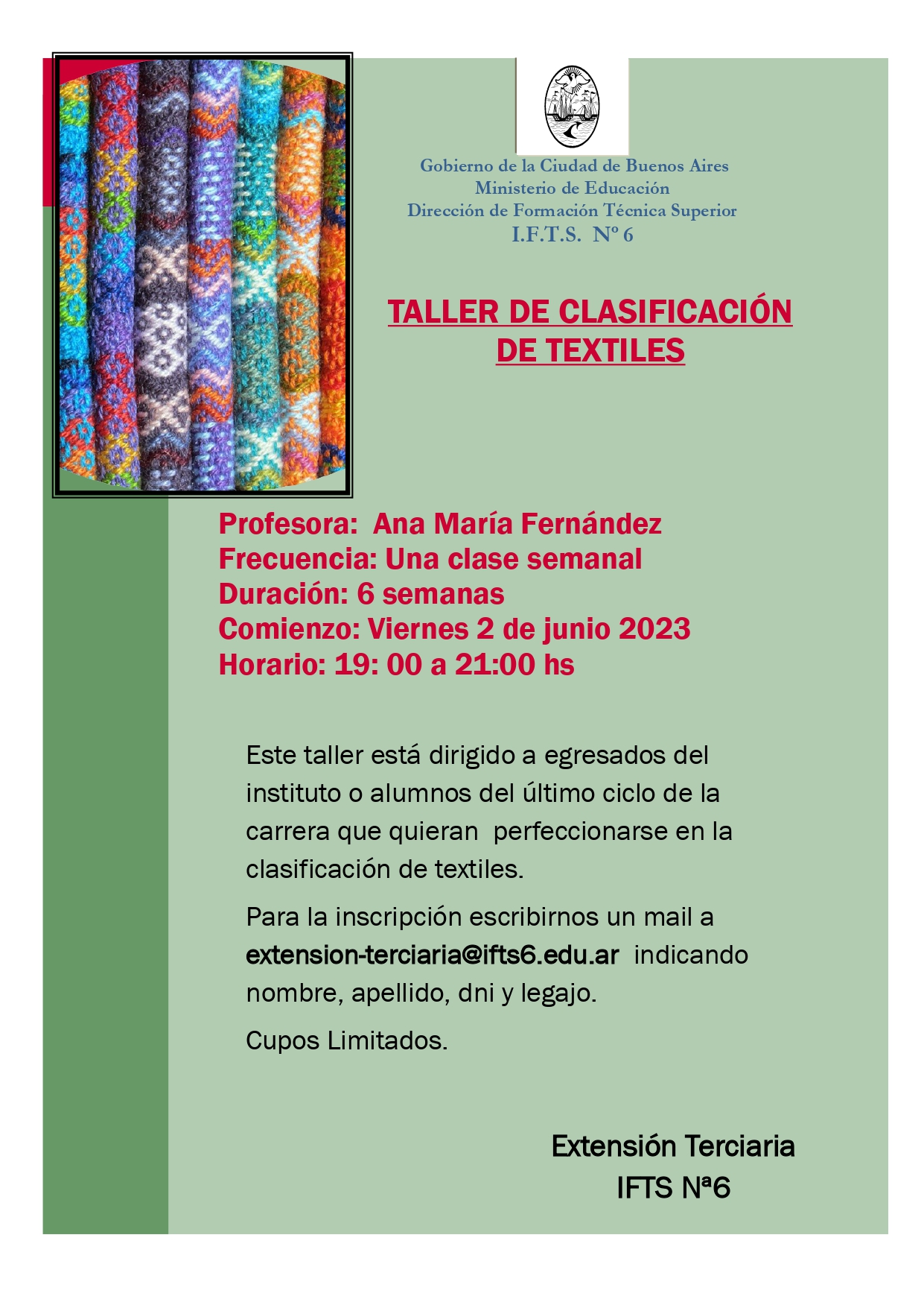 Convocatoria Taller Clasificación de textiles 1er Cuat 2023