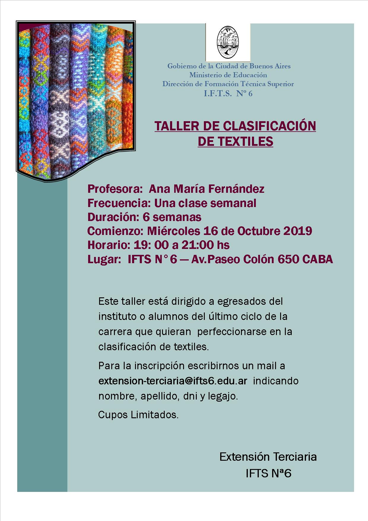 Convocatoria Taller Clasificación de textiles 2do Cuat 2019