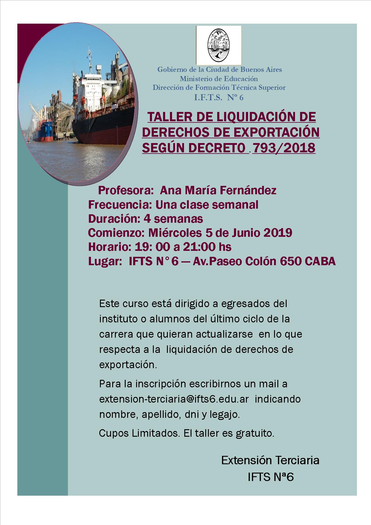 Convocatoria Taller Liquidación derechos exportaciòn junio 2019