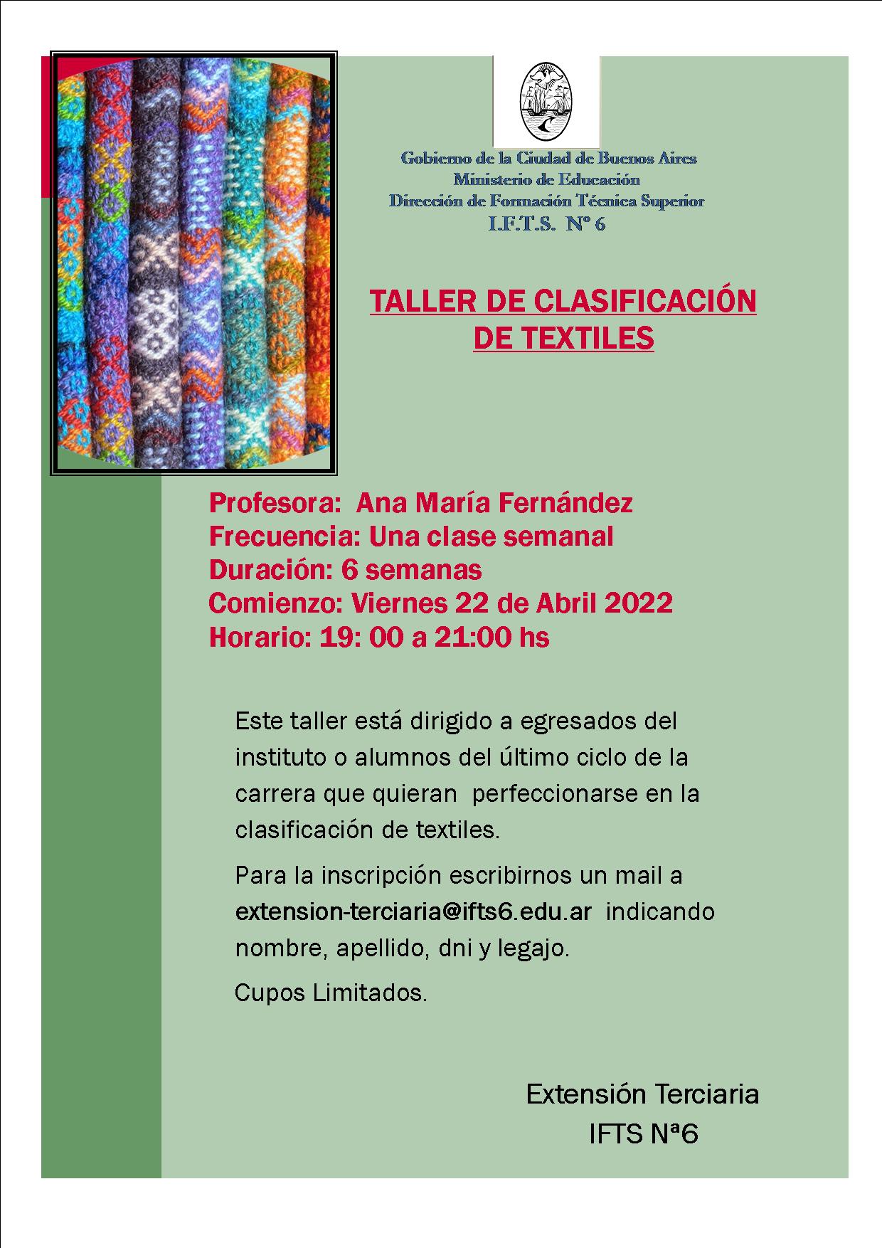 Convocatoria Taller Clasificación de textiles 1er Cuat 2022